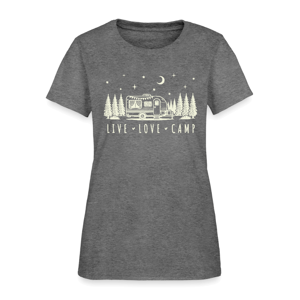 Live Love Camp Women’s T-Shirt – Camper Under the Stars Color: graphite heather