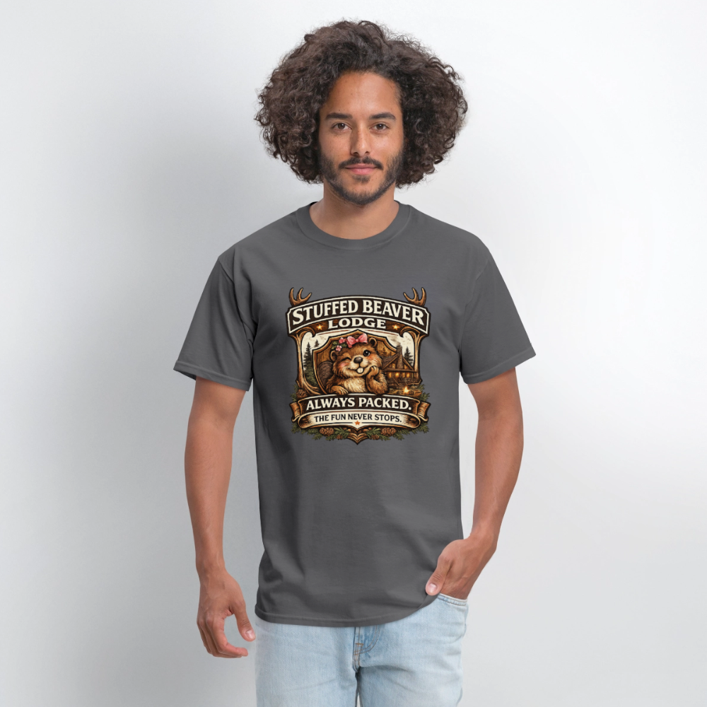 Stuffed Beaver Lodge Funny Adult T-Shirt Color: Black