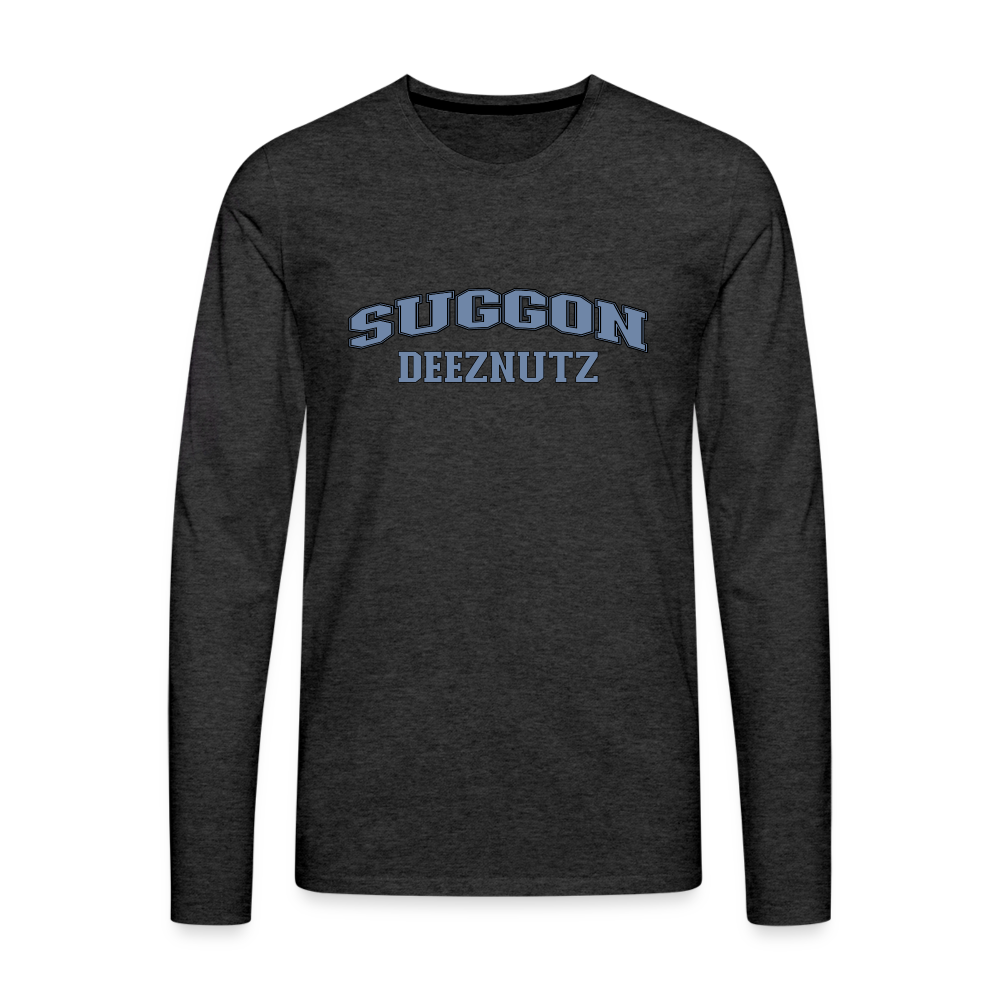 Suggon Deeznutz Men's Premium Long Sleeve T-Shirt (in Blue Ball Colors - Funny Sexual Humor) - charcoal grey