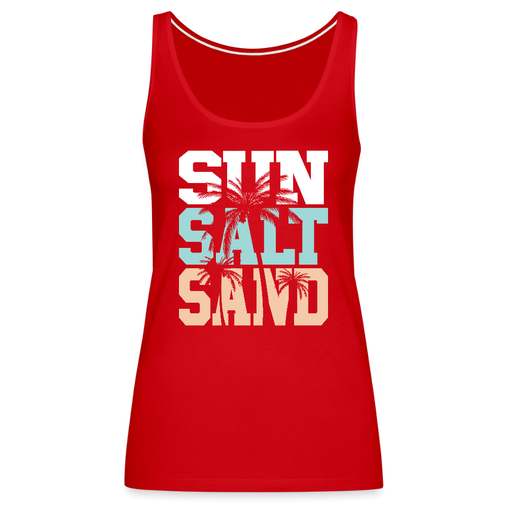Sun Salt Sand Women’s Tank Top with Palm Tree Beach Theme - red