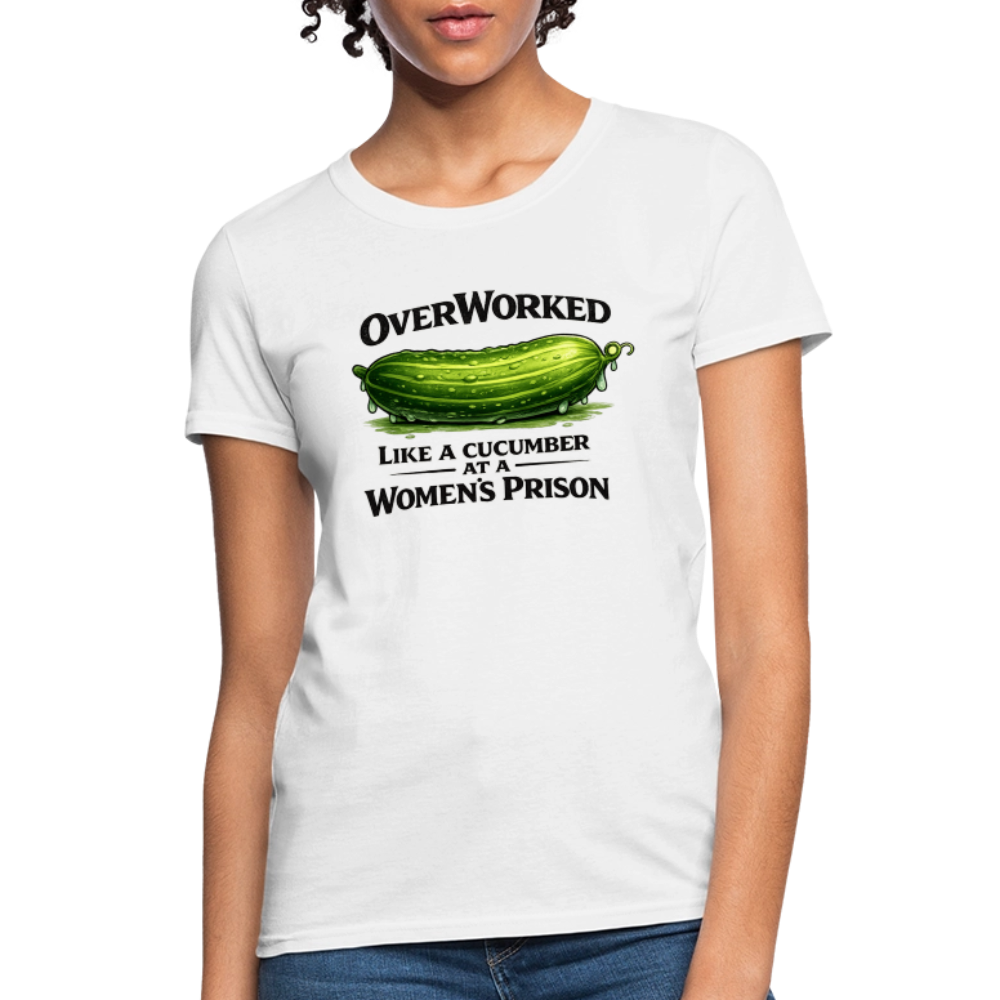 OverWorked Cucumber Funny Women’s T-Shirt Color: White