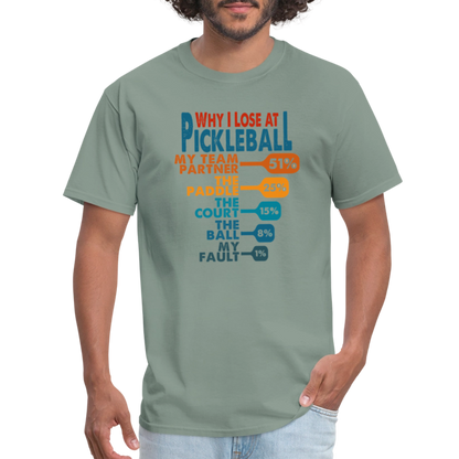 Why I Lose at Pickleball T-Shirt - sage