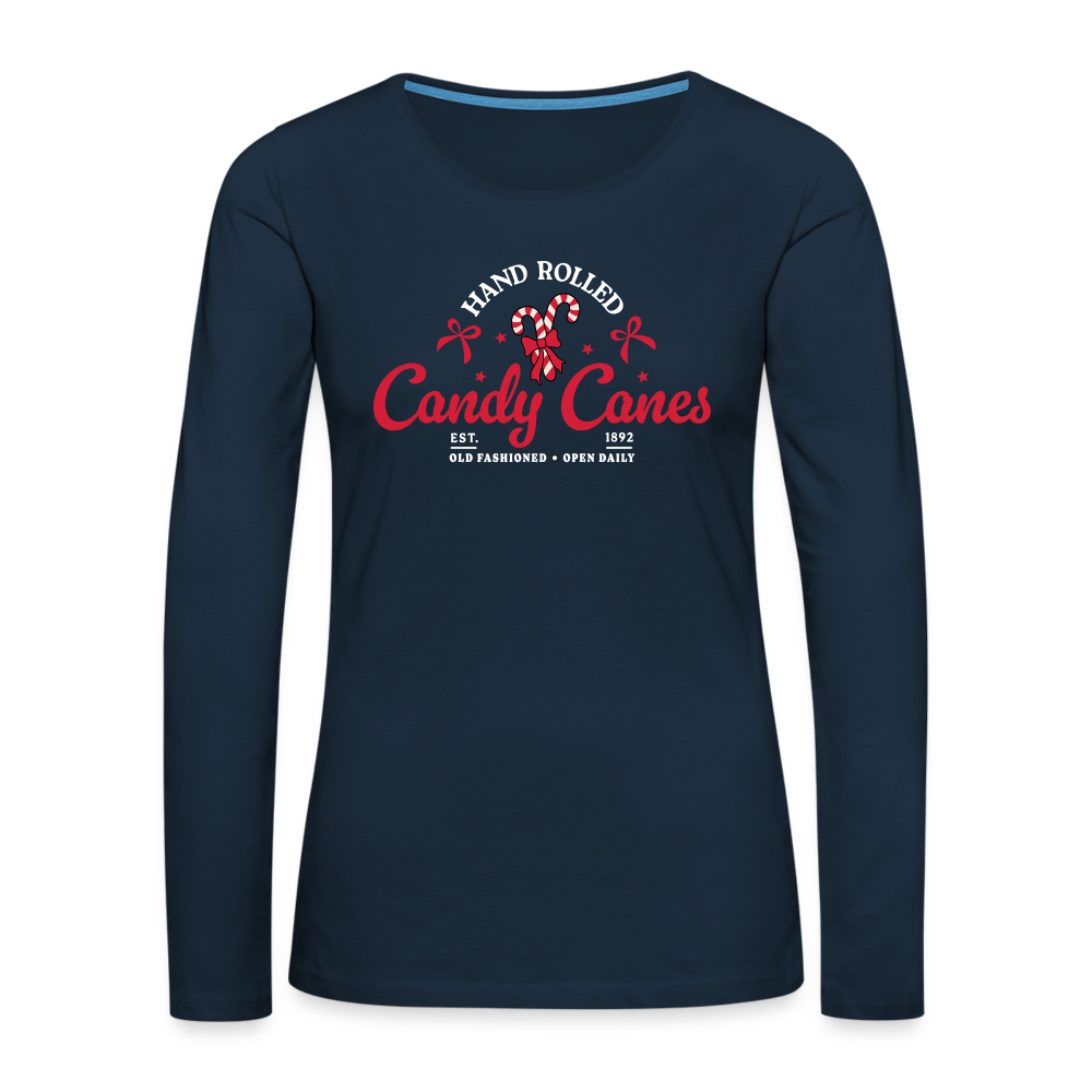 Hand Rolled Candy Canes Women's Premium Long Sleeve T-Shirt - deep navy