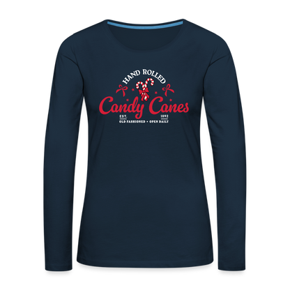 Hand Rolled Candy Canes Women's Premium Long Sleeve T-Shirt - deep navy