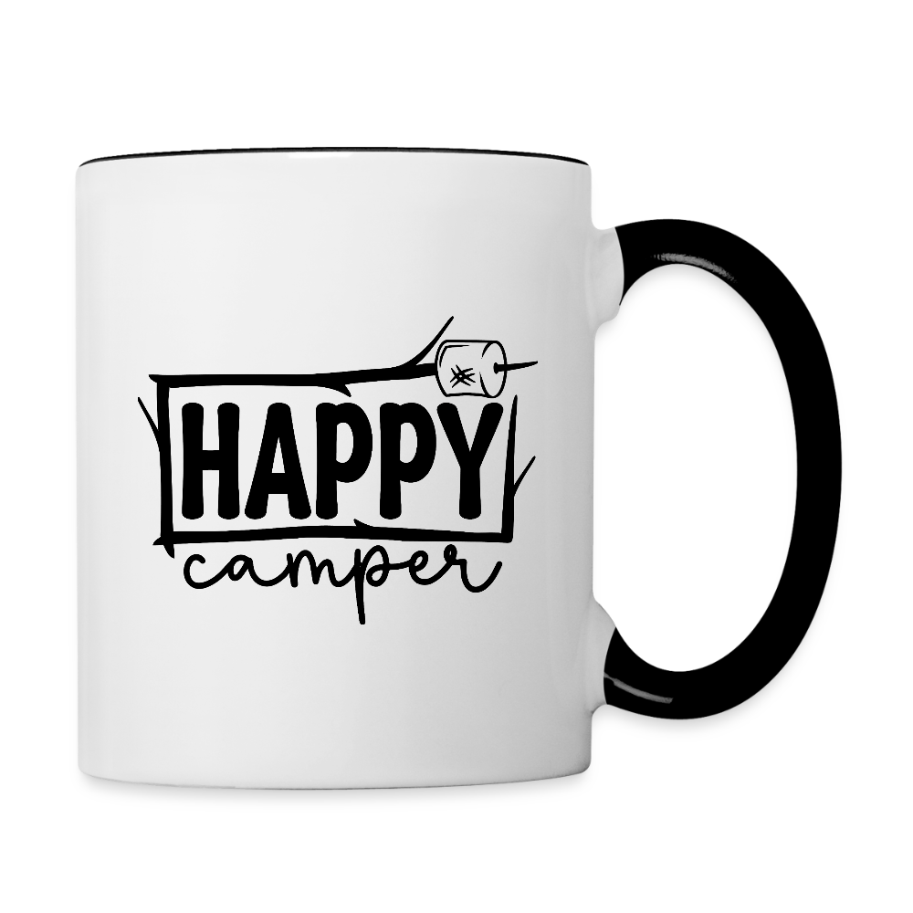 Happy Camper Coffee Mug – Funny Outdoor Toilet Paper Humor - white/black