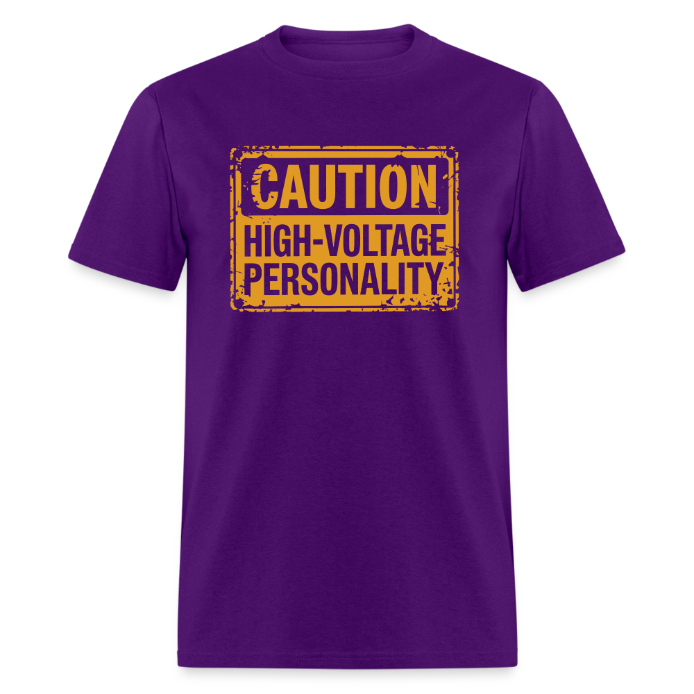 Caution High Voltage Personality T-Shirt - purple