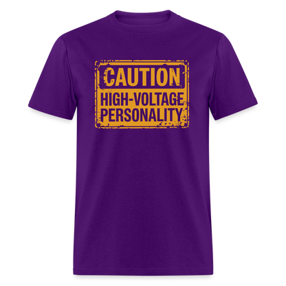 Caution High Voltage Personality T-Shirt - purple