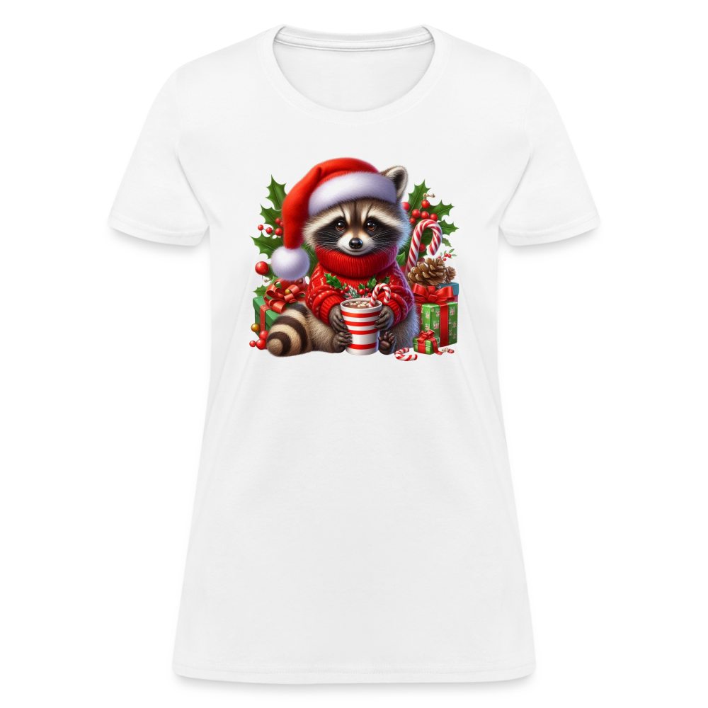 Christmas Cute Feral Raccoon Women's Contoured T-Shirt - white