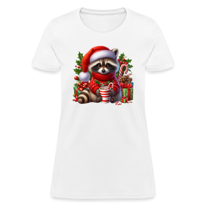 Christmas Cute Feral Raccoon Women's Contoured T-Shirt - white