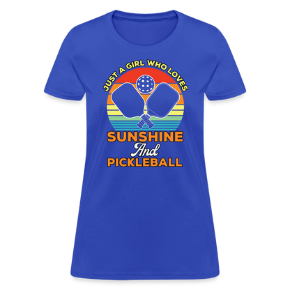 Just A Girl Who Loves Sunshine and Pickleball Women's Contoured T-Shirt - royal blue