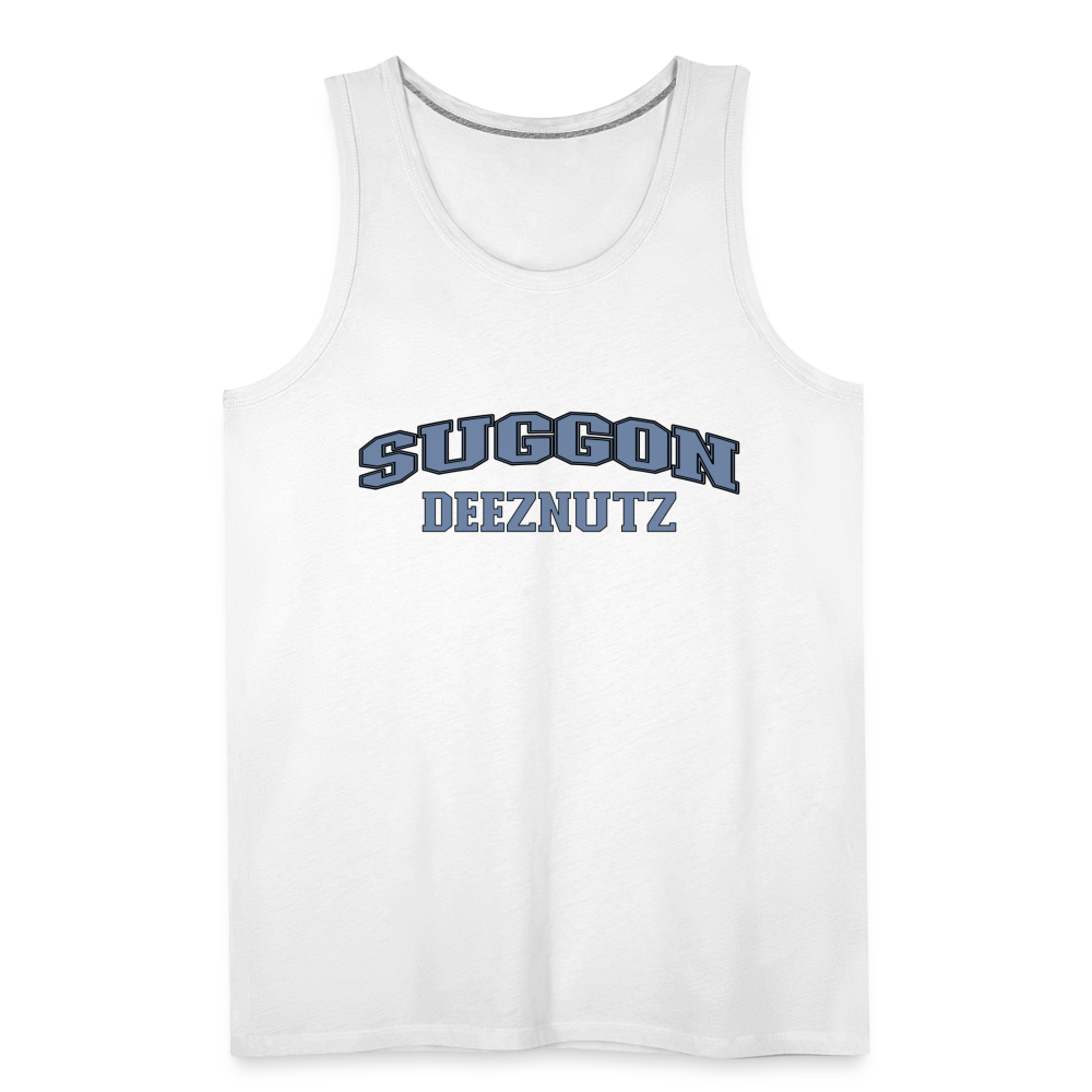 Suggon Deeznutz Tank Top (in Blue Ball Colors - Funny Sexual Humor) - white