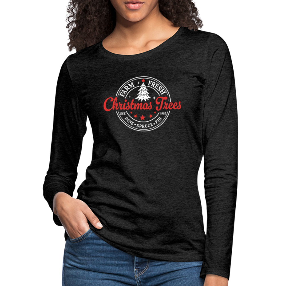 Farm Fresh Christmas Trees Women's Premium Long Sleeve T-Shirt - Color: heather burgundy
