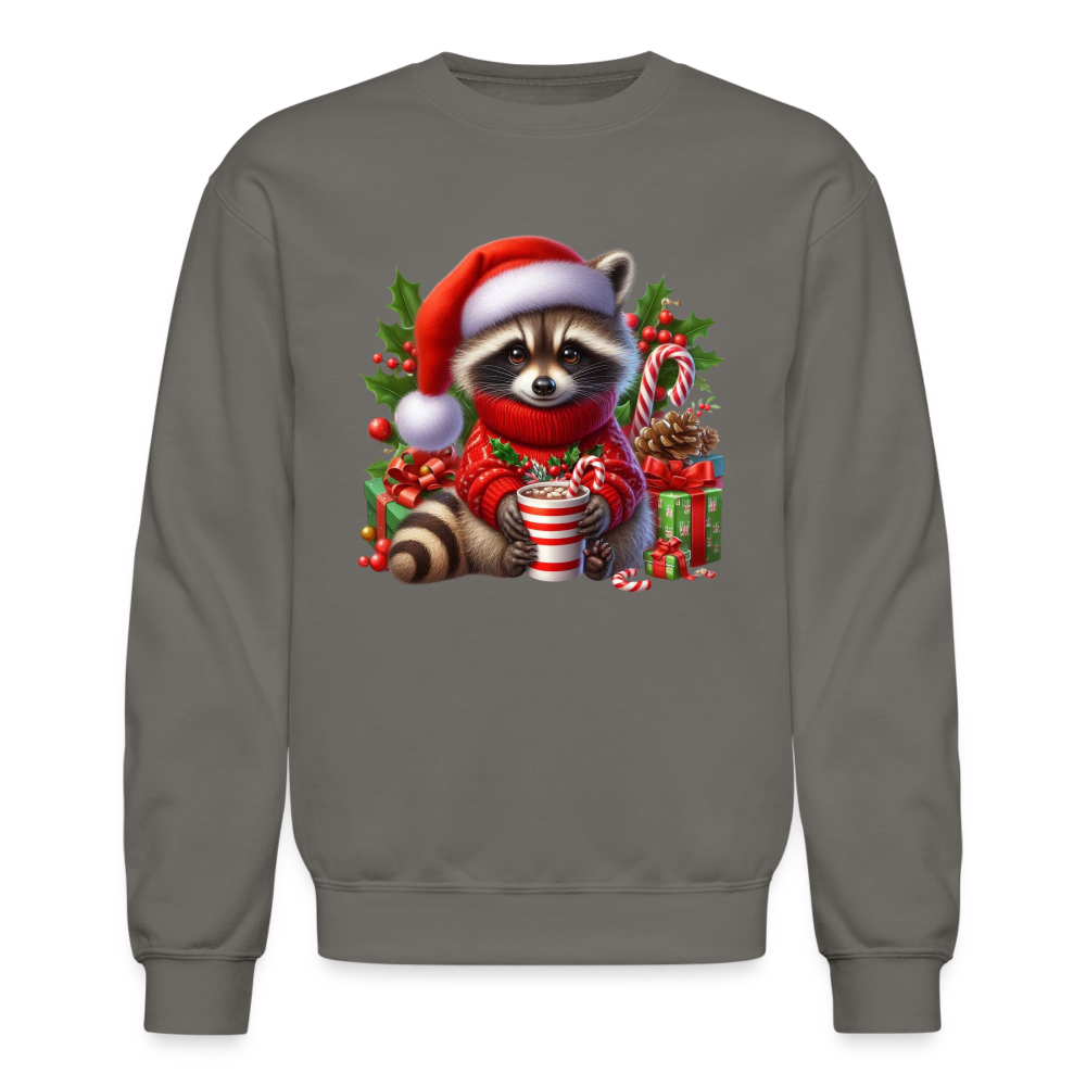 Christmas Cute Feral Raccoon Sweatshirt - asphalt gray