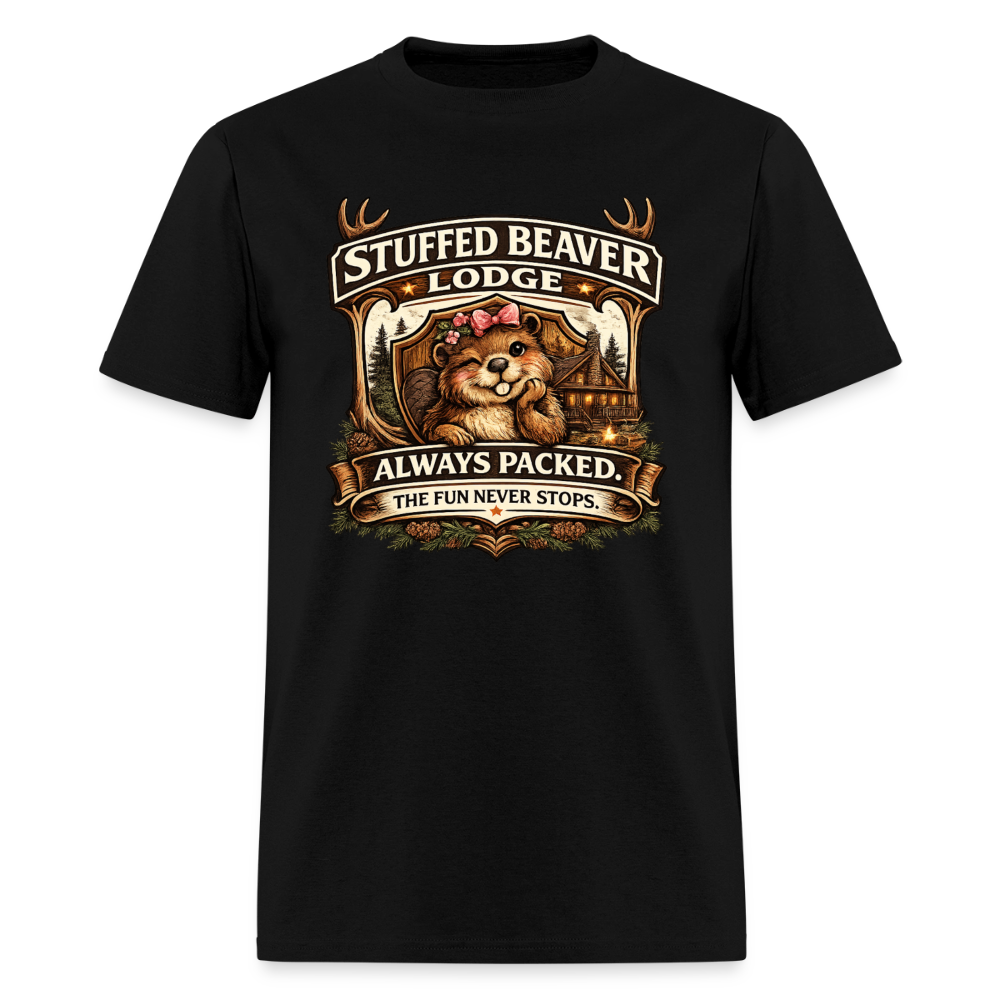 Stuffed Beaver Lodge Funny Adult T-Shirt Color: Black