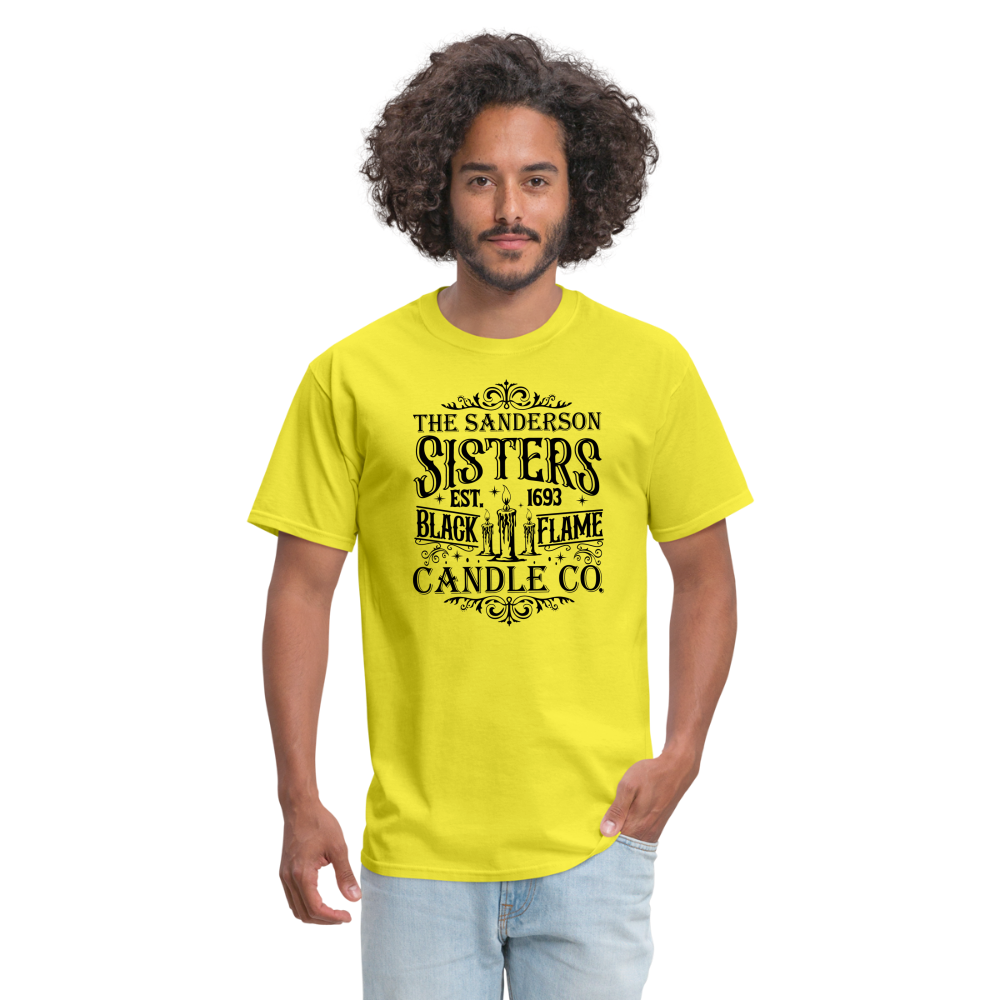 The Sanderson Sisters Black Flame Candle Co. T-Shirt (Halloween) - yellow