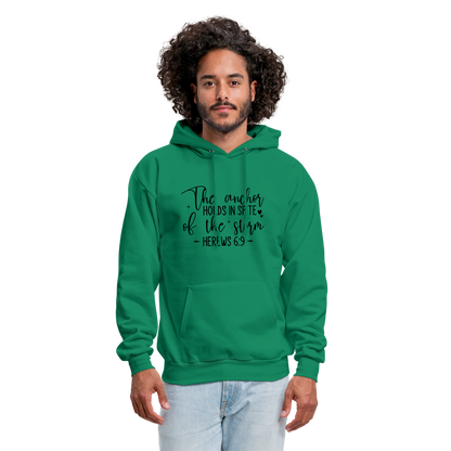 The Anchor Holds in Spit of the Storm Hoodie (Hebrews 6:9) - kelly green