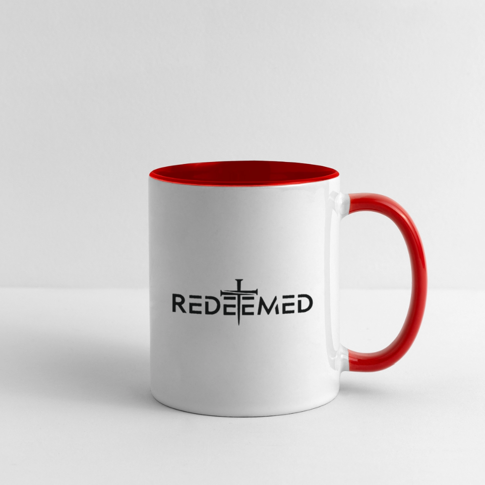 Redeemed Coffee Mug – Faith-Based Christian Design - white/red