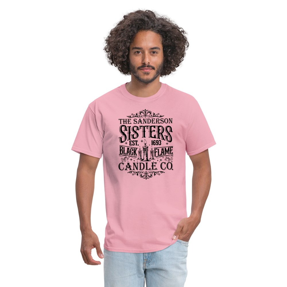 The Sanderson Sisters Black Flame Candle Co. T-Shirt (Halloween) - pink