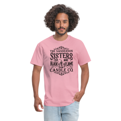 The Sanderson Sisters Black Flame Candle Co. T-Shirt (Halloween) - pink