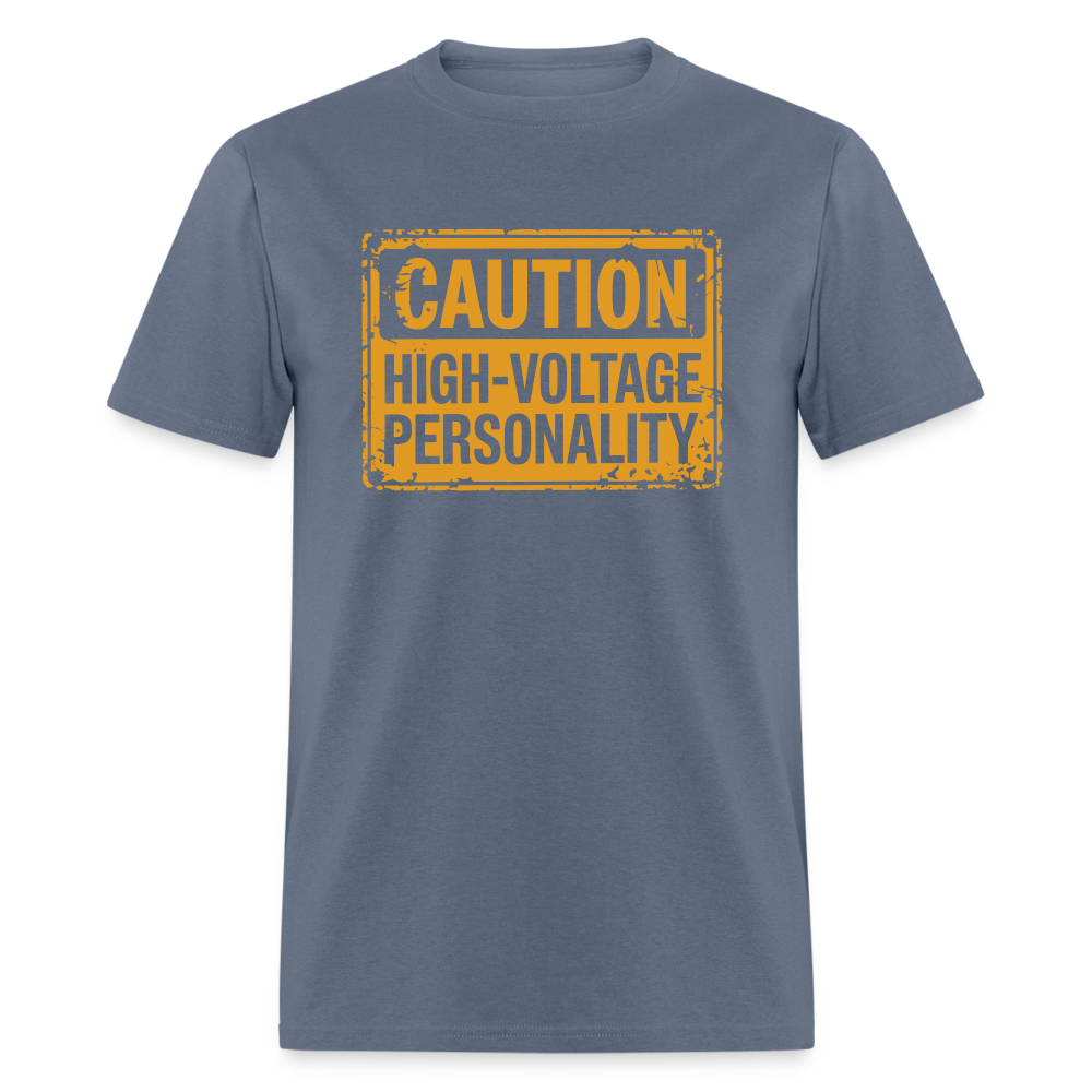 Caution High Voltage Personality T-Shirt - denim