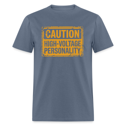 Caution High Voltage Personality T-Shirt - denim