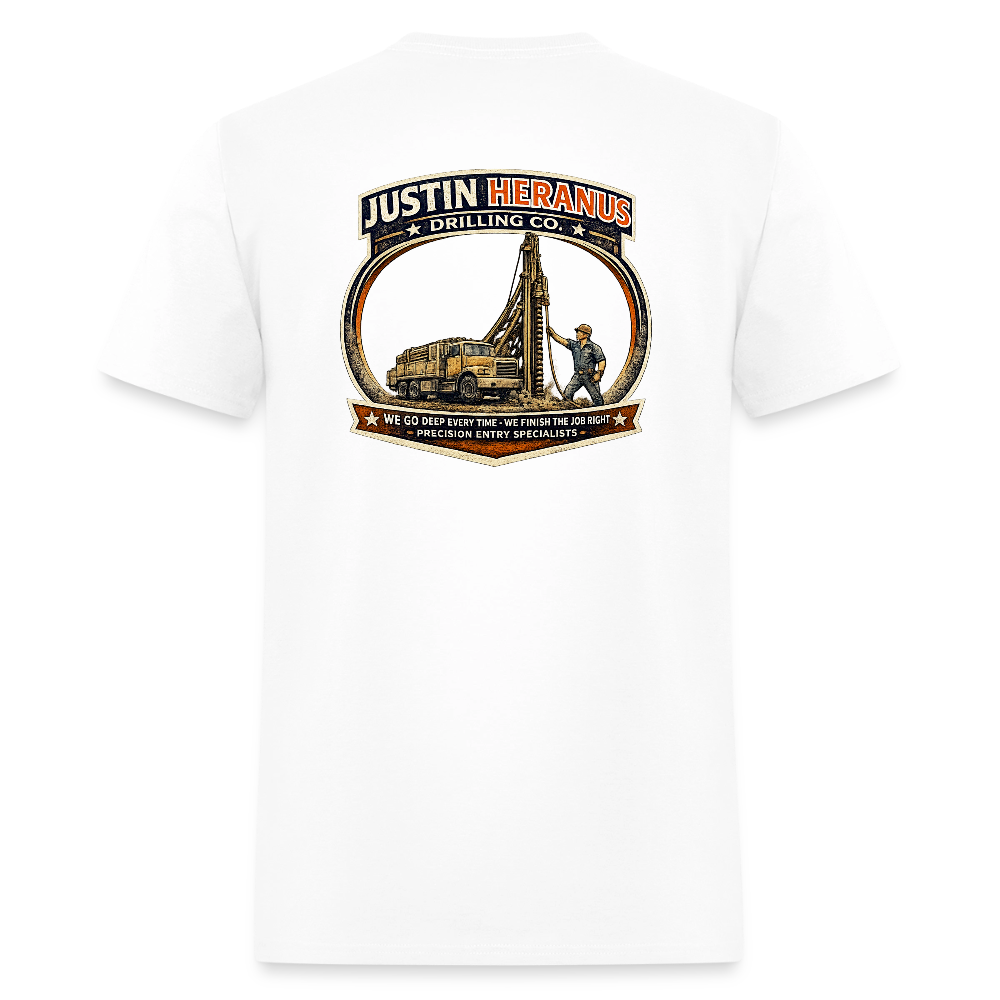 Justin Heranus Drilling Co Double Sided Funny Humor Tee - white