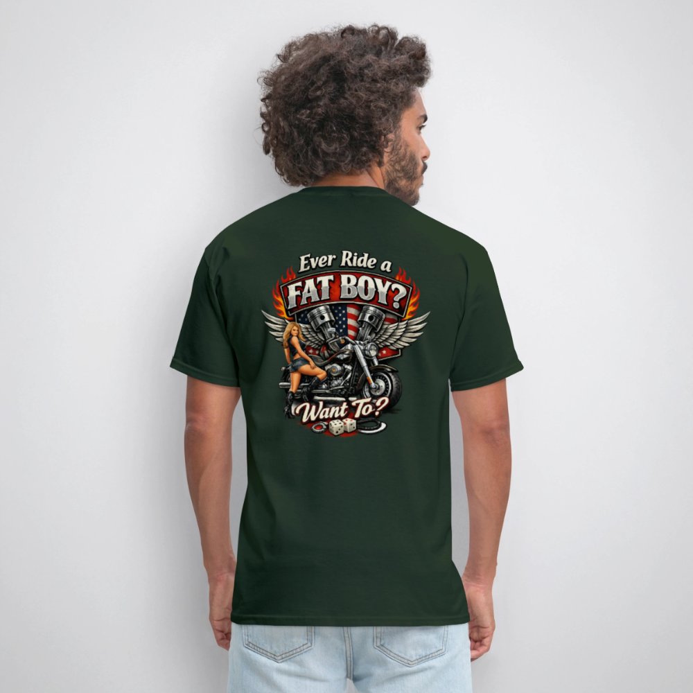 Ever Ride A Fat Boy Want To Funny Biker T-Shirt Color: Black