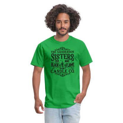 The Sanderson Sisters Black Flame Candle Co. T-Shirt (Halloween) - bright green