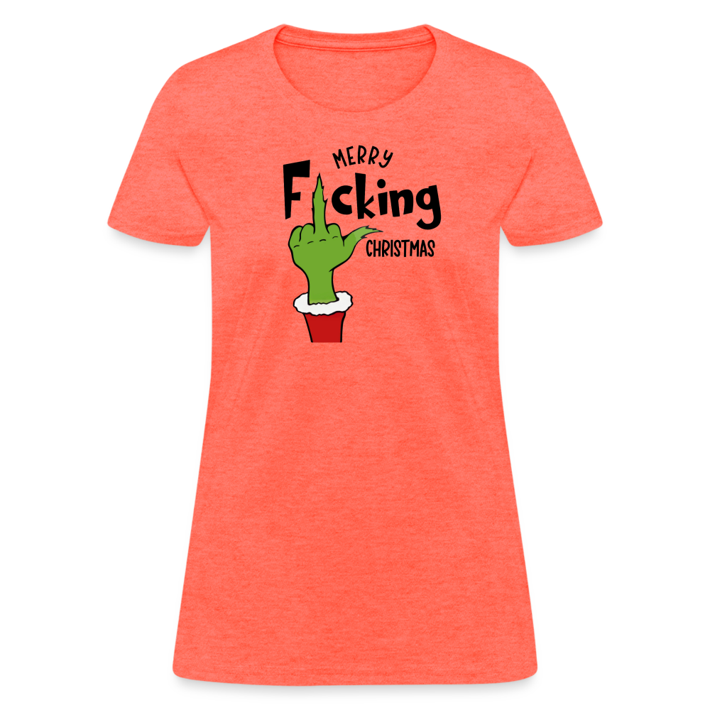 Merry F*cking Christmas grumpy Middle Finger Women's T-Shirt - heather coral