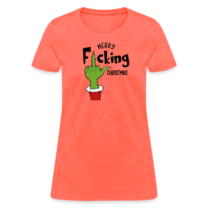 Merry F*cking Christmas grumpy Middle Finger Women's T-Shirt - heather coral