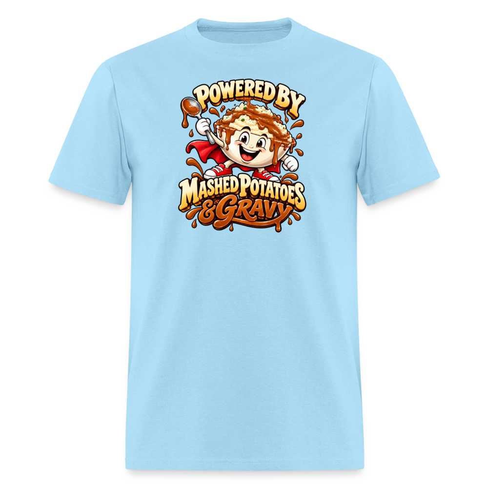 Powered by Mashed Potatoes & Gravy – Superhero T-Shirt - powder blue