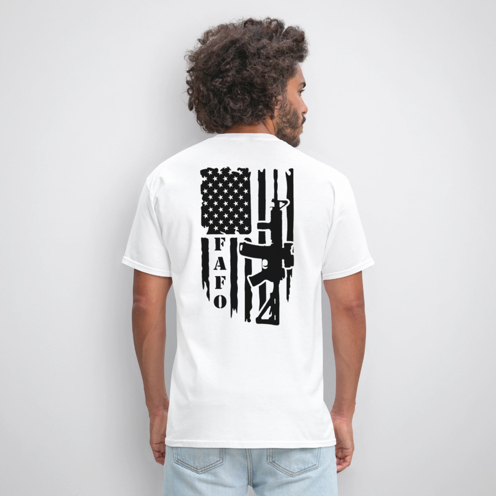 FAFO T-Shirt – AR-15 & American Flag Back Print Color: heather gray