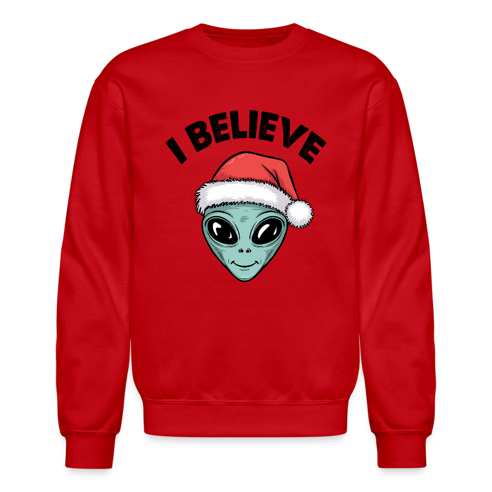 I Believe in Santa Sweatshirt – Funny Alien Christmas Style - red