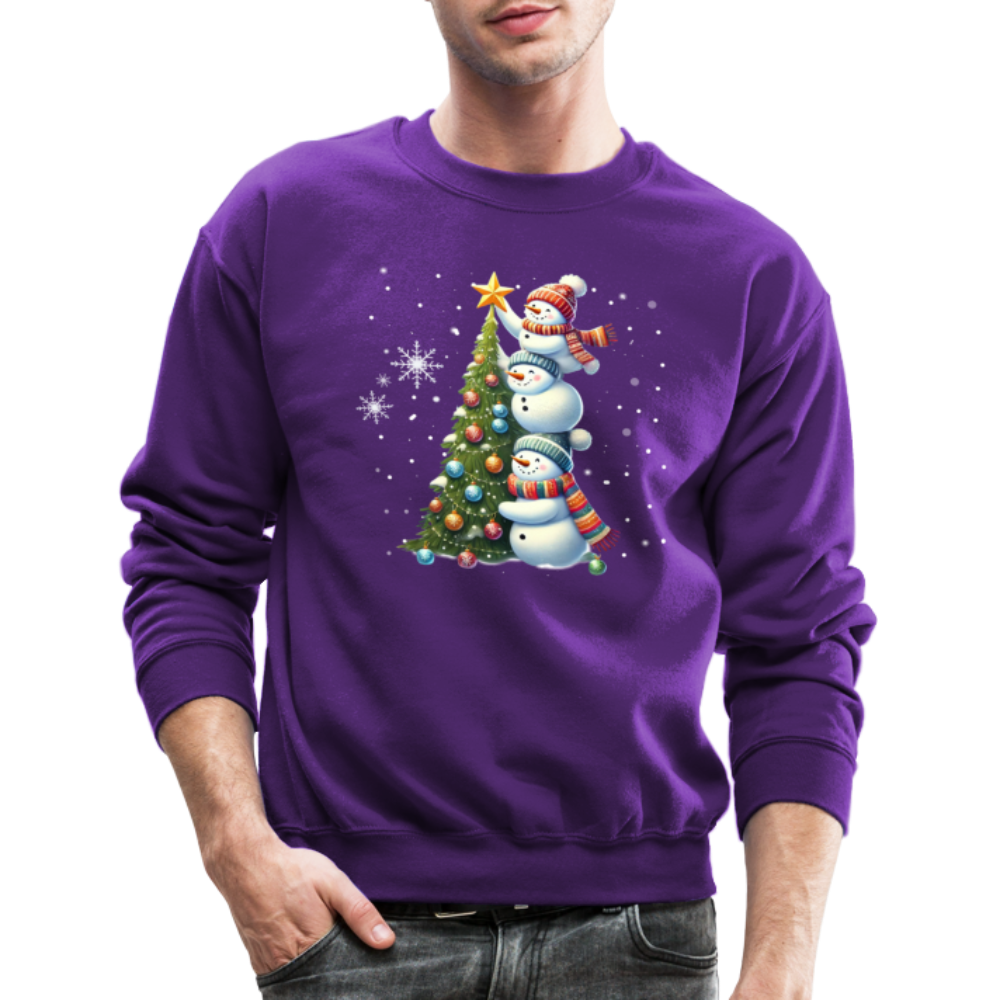 Cute Snowman Decorating Christmas Tree Sweatshirt - purple