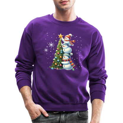 Cute Snowman Decorating Christmas Tree Sweatshirt - purple