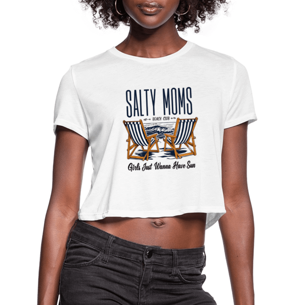 Salty Moms Beach Club Cropped T-Shirt – Fun Beach Tee - white