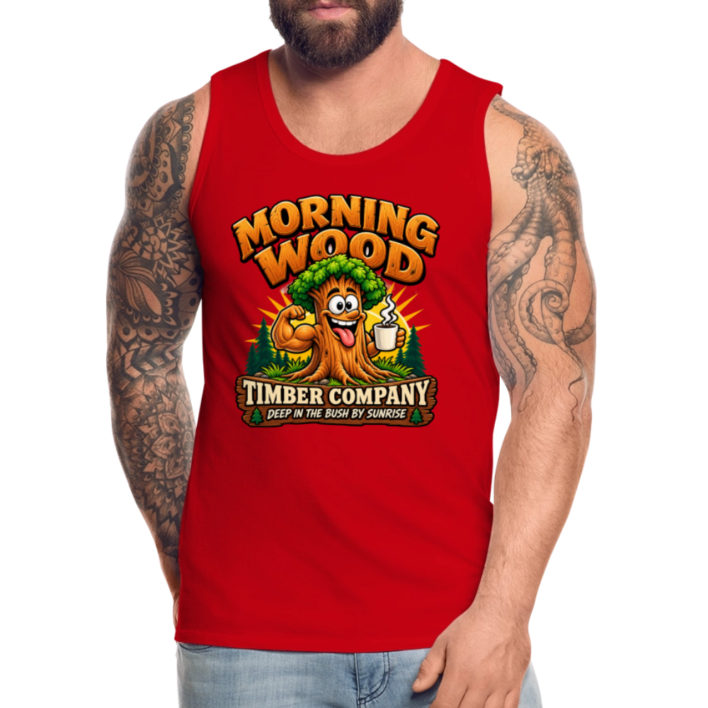 Morning Wood Timber Company Funny Adult Humor Tank Top Color: Red
