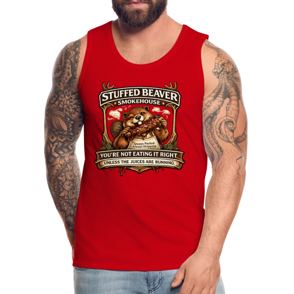 Stuffed Beaver Smokehouse Funny Tank Top Color: Deep Navy