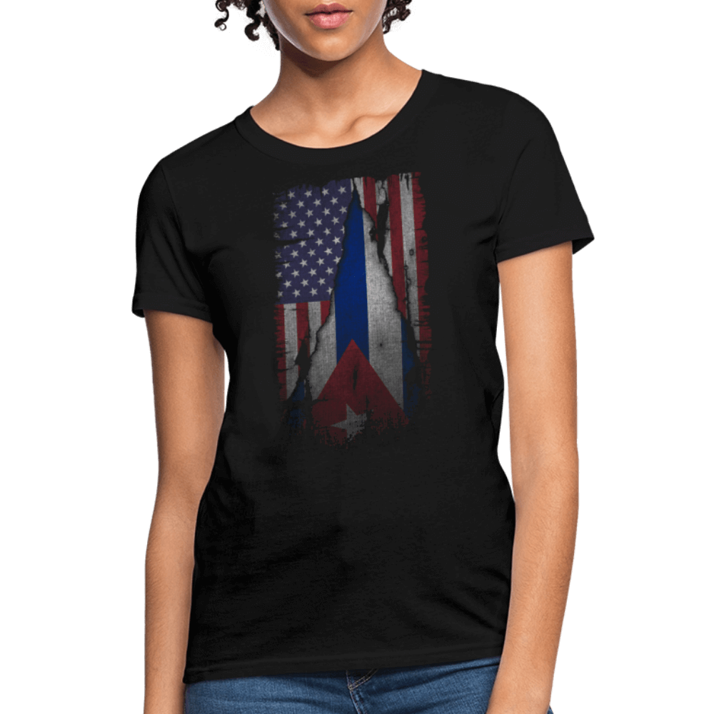Cuba & USA Flag Women’s T-Shirt – Cuban American Pride Tee Color: black