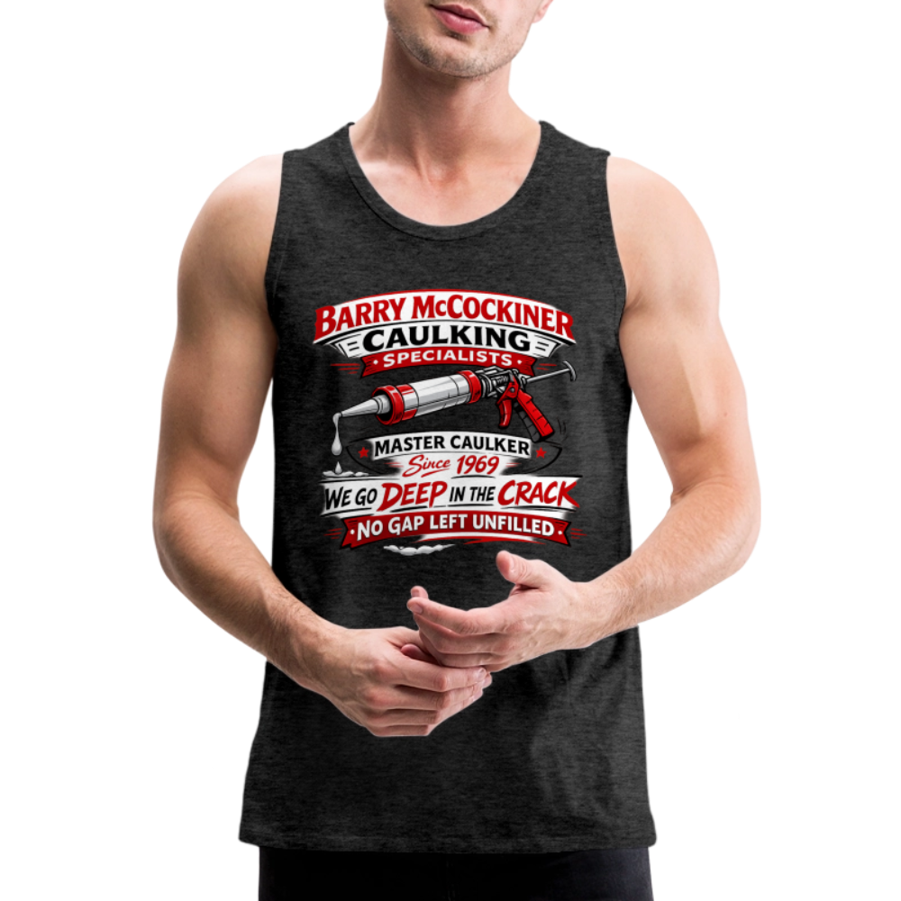 Barry McCockiner Caulking Funny Tank Top Color: Charcoal Grey