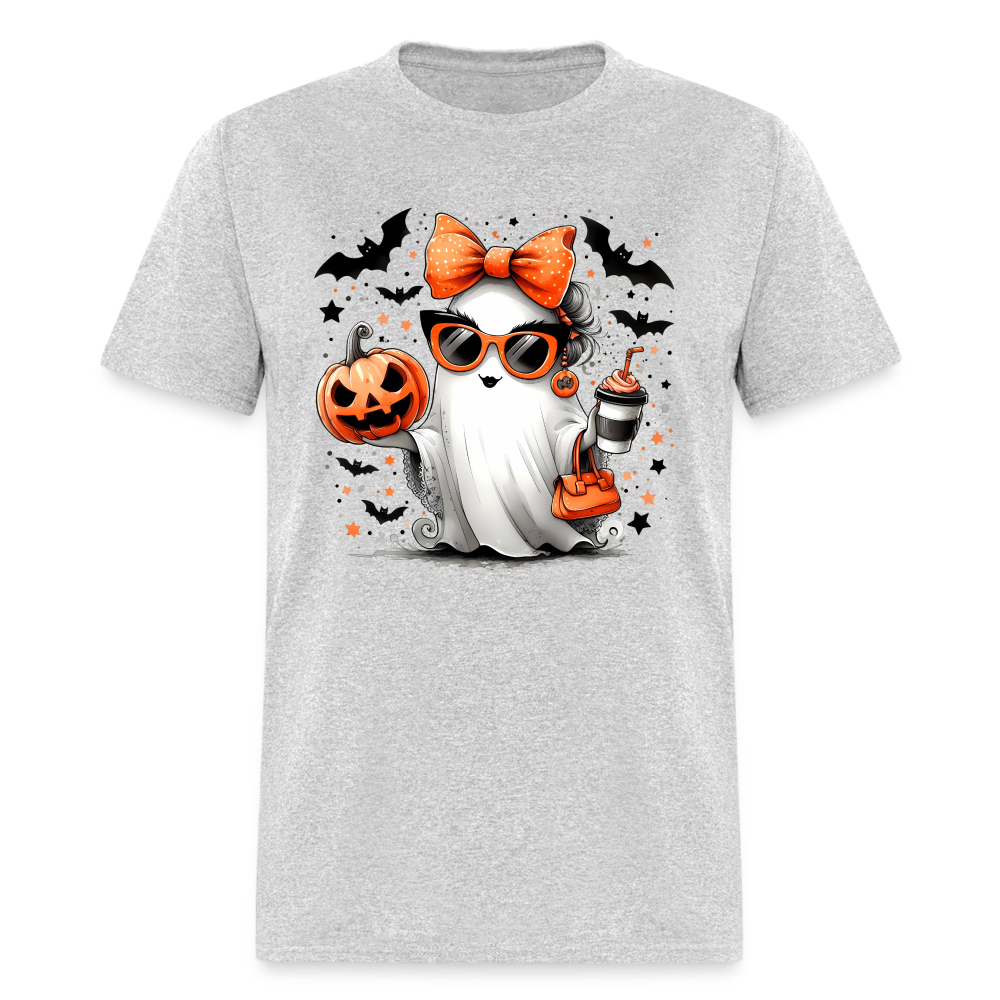 Cute Halloween Ghost with Pumpkins and Bats T-Shirt - heather gray