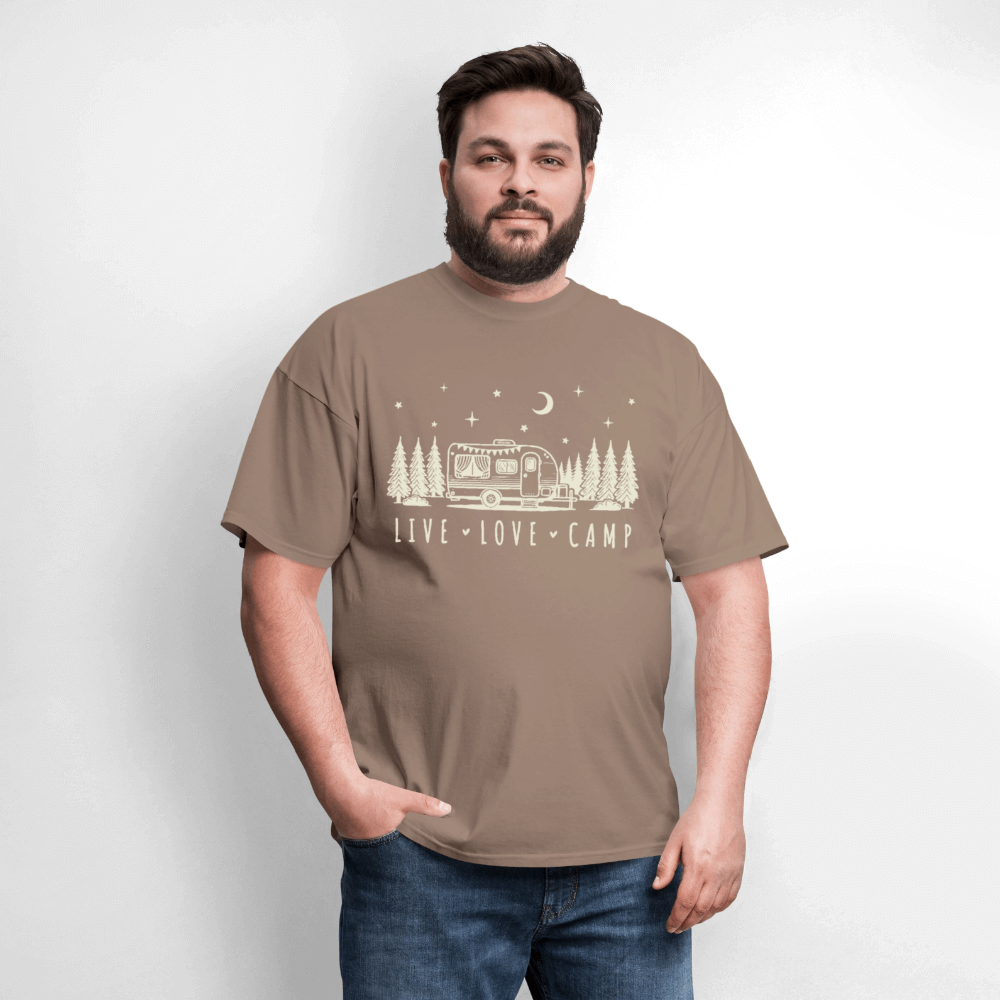 Live Love Camp T-Shirt – Camper Under the Night Sky - brown savana