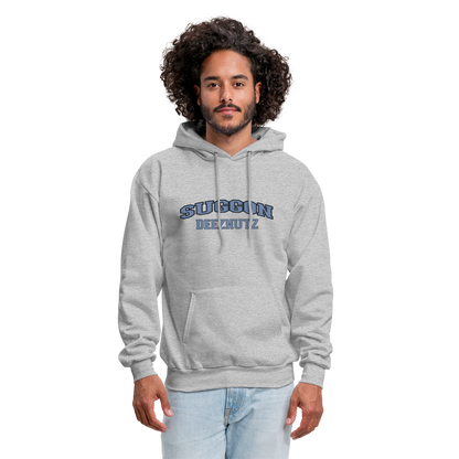 Suggon Deeznutz Hoodie (in Blue Ball Colors - Funny Sexual Humor) - heather gray