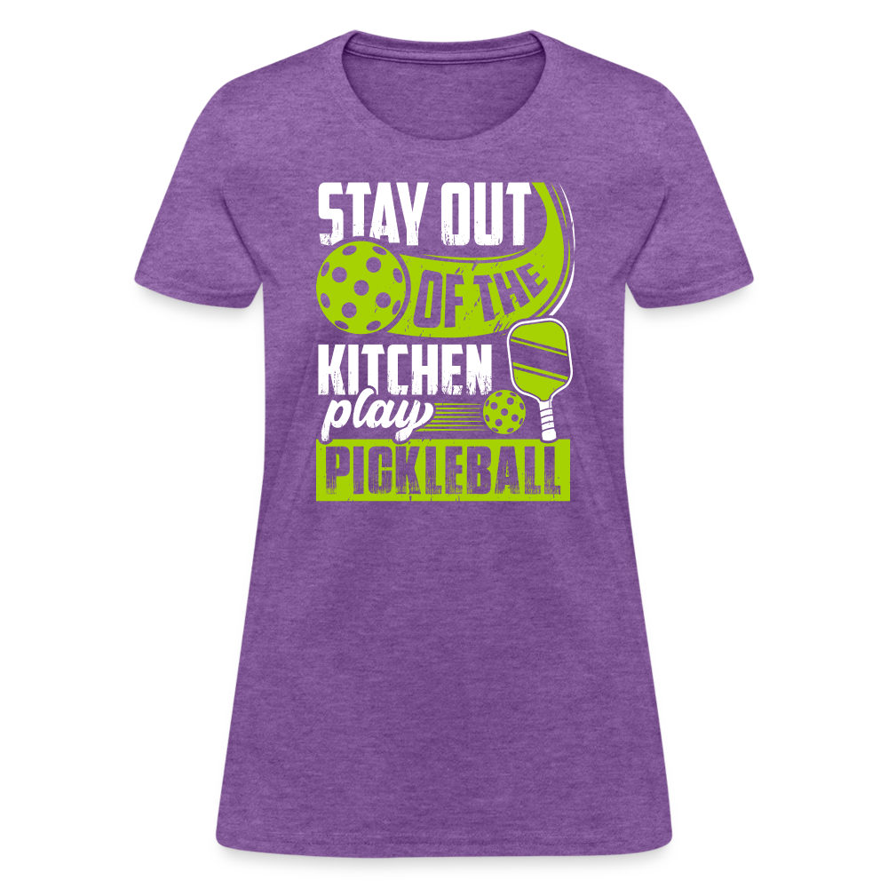 Stay Out Of The Kitchen Play Pickleball Women's Contoured T-Shirt - purple heather