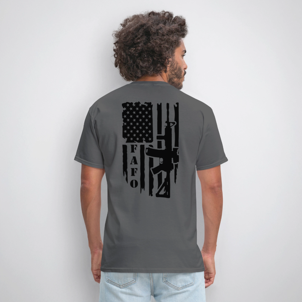 FAFO T-Shirt – AR-15 & American Flag Back Print Color: heather gray