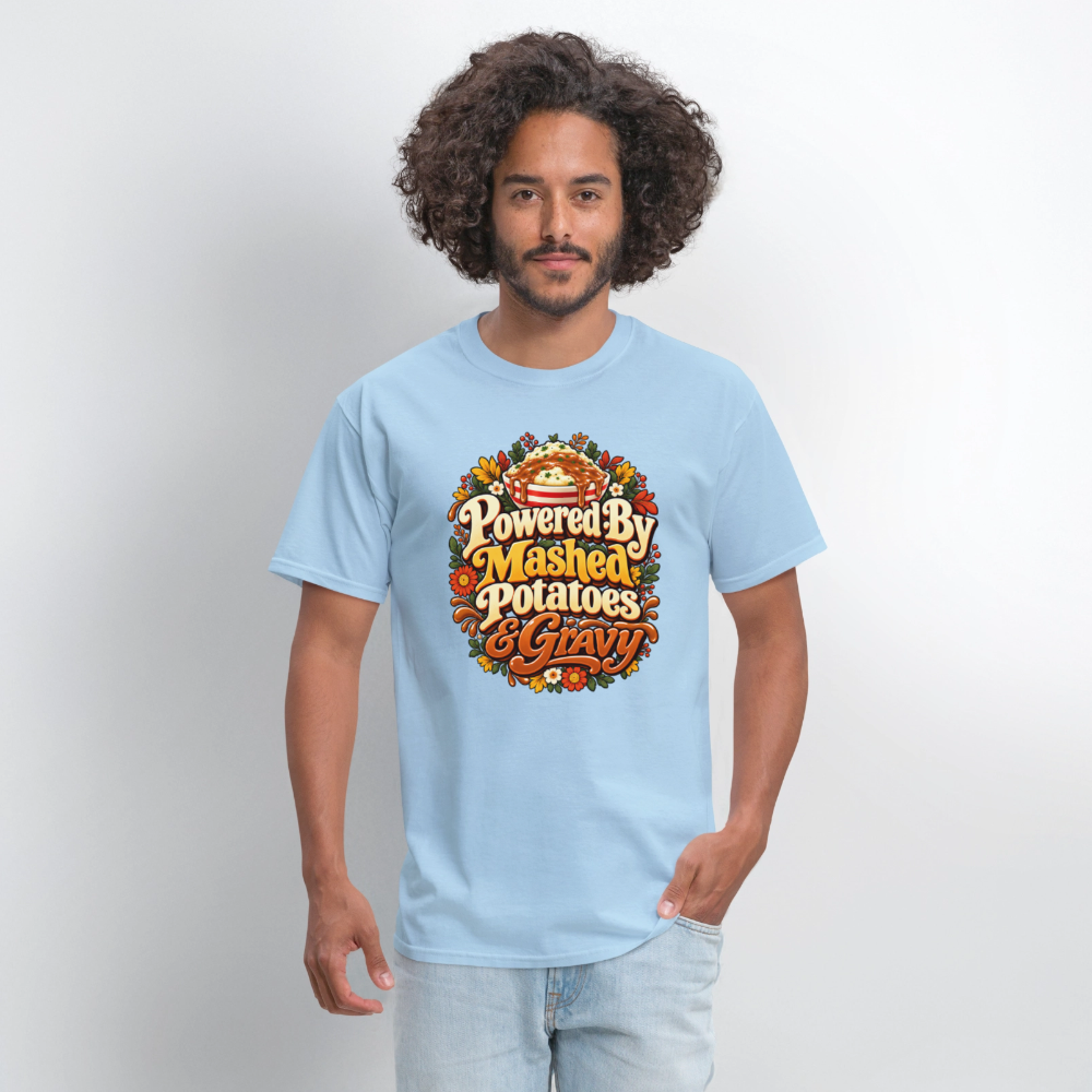 Powered by Mashed Potatoes & Gravy – Fall Floral T-Shirt - powder blue