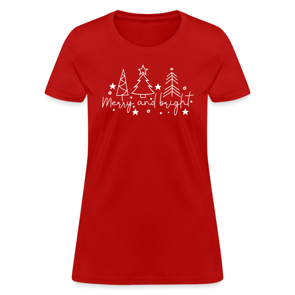 Merry and Bright (Christmas) Women's Contoured T-Shirt - red