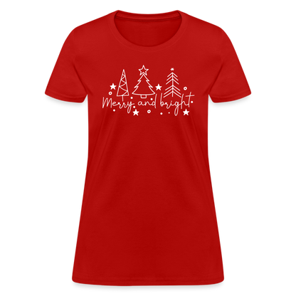 Merry and Bright (Christmas) Women's Contoured T-Shirt - red