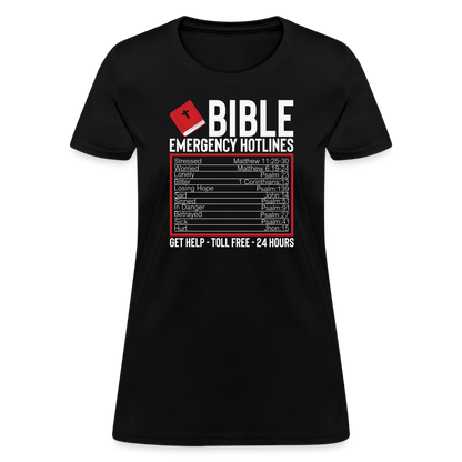 Bible Emergency Hotline (Scriptures) Women's Contoured T-Shirt - black