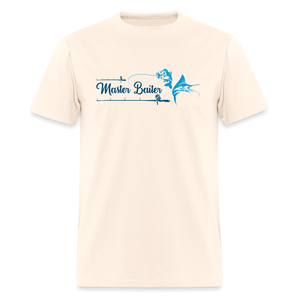 Master Baiter T-Shirt with Hooked Fish and Cursive Text - natural